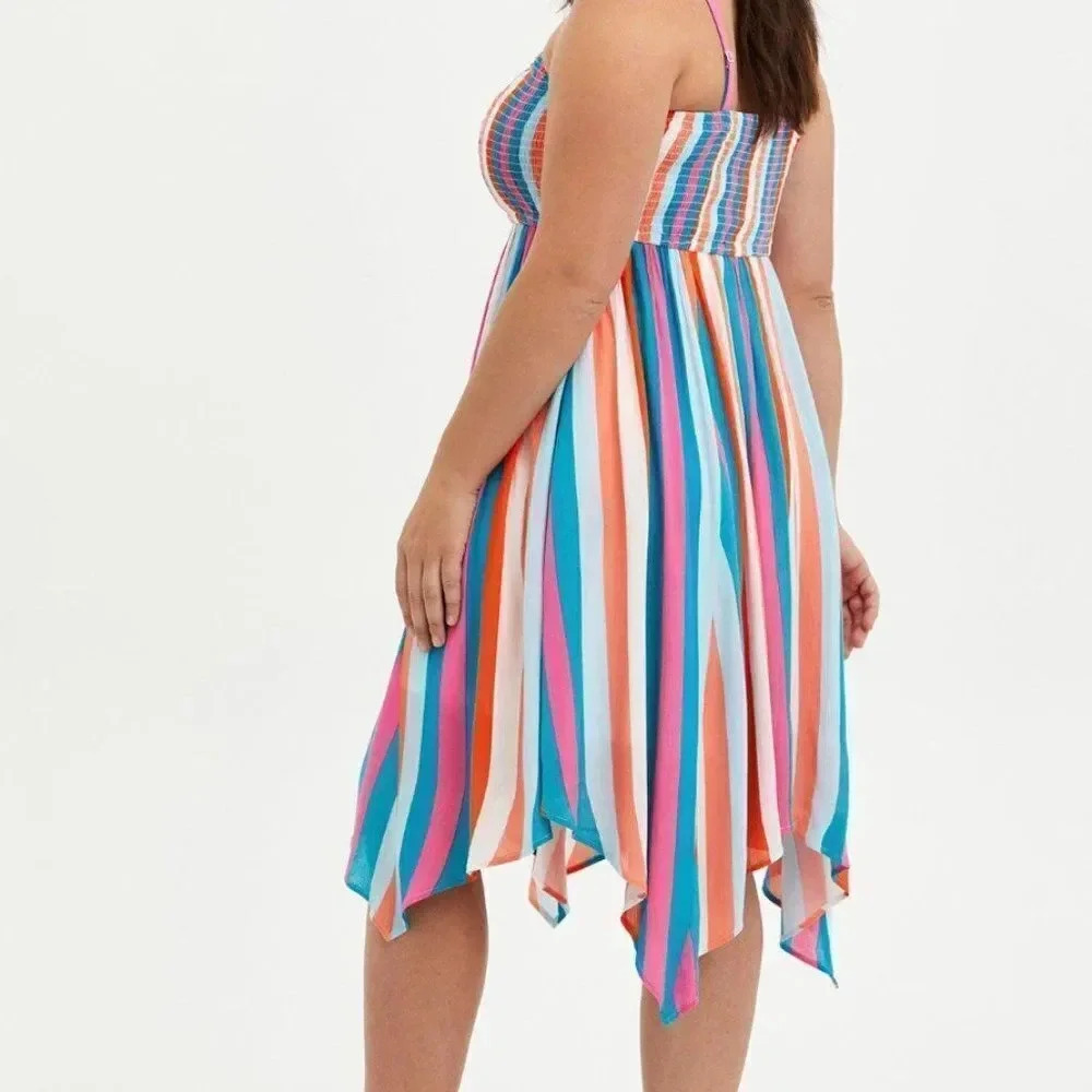 Torrid Midi Gauze Strapless Dress Multicolor Stripes Rayon Plus Size 2X - Picture 6 of 10
